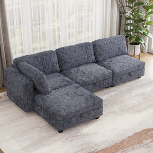 English Elm Modular Sectional Sofa with Hidden Storage in Every Seat Solid Wood Frame Fabric Dark Gray W680S00168