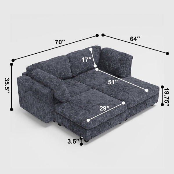 English Elm Modular Sectional Sofa with Hidden Storage in Every Seat Solid Wood Frame Fabric Dark Gray W680S00168