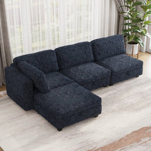 English Elm Modular Sectional Sofa with Hidden Storage in Every Seat Solid Wood Frame Fabric Black W680S00169