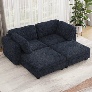 English Elm Modular Sectional Sofa with Hidden Storage in Every Seat Solid Wood Frame Fabric Black W680S00169