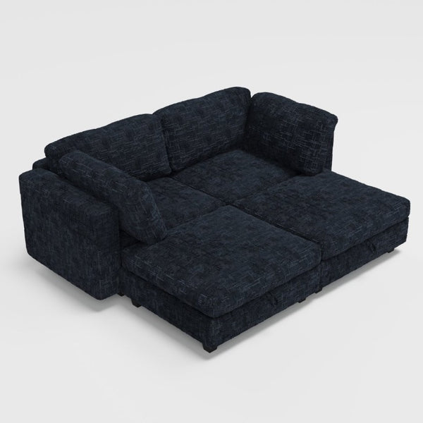 English Elm Modular Sectional Sofa with Hidden Storage in Every Seat Solid Wood Frame Fabric Black W680S00169