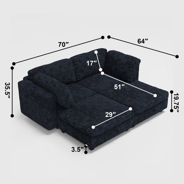 English Elm Modular Sectional Sofa with Hidden Storage in Every Seat Solid Wood Frame Fabric Black W680S00169