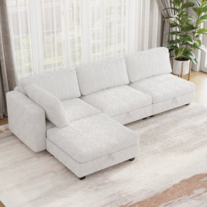 English Elm Modular Sectional Sofa with Hidden Storage in Every Seat Solid Wood Frame Fabric Beige W680S00170