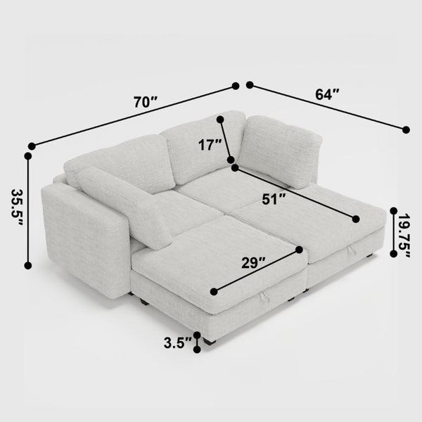 English Elm Modular Sectional Sofa with Hidden Storage in Every Seat Solid Wood Frame Fabric Beige W680S00170