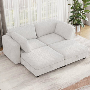 English Elm Modular Sectional Sofa with Hidden Storage in Every Seat Solid Wood Frame Fabric Beige W680S00170
