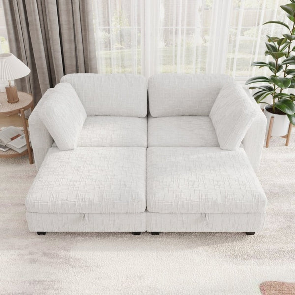 English Elm Modular Sectional Sofa with Hidden Storage in Every Seat Solid Wood Frame Fabric Beige W680S00170