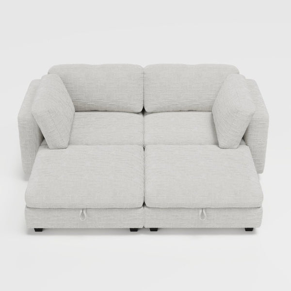 English Elm Modular Sectional Sofa with Hidden Storage in Every Seat Solid Wood Frame Fabric Beige W680S00170