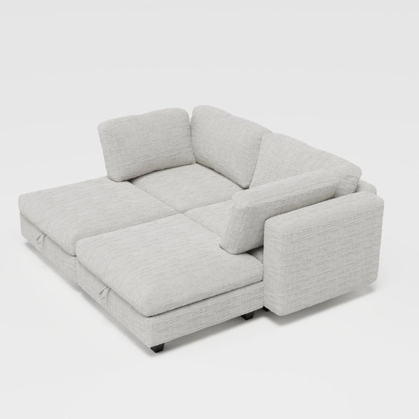 English Elm Modular Sectional Sofa with Hidden Storage in Every Seat Solid Wood Frame Fabric Beige W680S00170