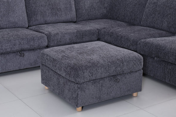 English Elm Modular Sectional Sofa with Hidden Storage Sleeper Convertible 8 Seat Fabric Set Grey W680S00171