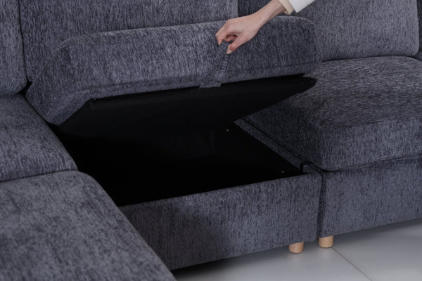 English Elm Modular Sectional Sofa with Hidden Storage Sleeper Convertible 8 Seat Fabric Set Grey W680S00171