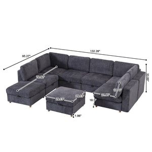English Elm Modular Sectional Sofa with Hidden Storage Sleeper Convertible 8 Seat Fabric Set Grey W680S00171