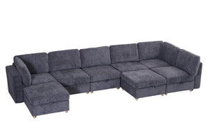 English Elm Modular Sectional Sofa with Hidden Storage Sleeper Convertible 8 Seat Fabric Set Grey W680S00171