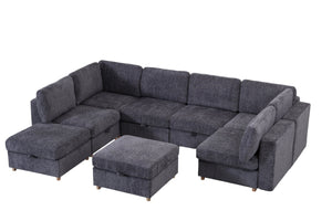 English Elm Modular Sectional Sofa with Hidden Storage Sleeper Convertible 8 Seat Fabric Set Grey W680S00171
