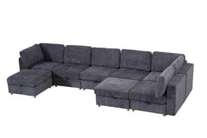 English Elm Modular Sectional Sofa with Hidden Storage Sleeper Convertible 8 Seat Fabric Set Grey W680S00171