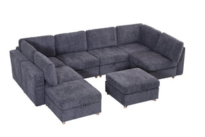 English Elm Modular Sectional Sofa with Hidden Storage Sleeper Convertible 8 Seat Fabric Set Grey W680S00171