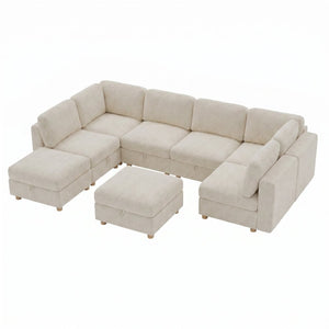 English Elm Modular Sectional Sofa with Hidden Storage Sleeper Convertible 8 Seat Fabric Set Beige W680S00172