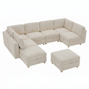 English Elm Modular Sectional Sofa with Hidden Storage Sleeper Convertible 8 Seat Fabric Set Beige W680S00172