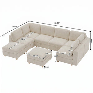 English Elm Modular Sectional Sofa with Hidden Storage Sleeper Convertible 8 Seat Fabric Set Beige W680S00172