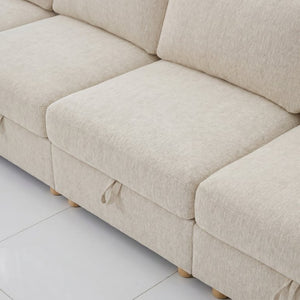 English Elm Modular Sectional Sofa with Hidden Storage Sleeper Eight Seat Fabric Living Room Beige W680S00173