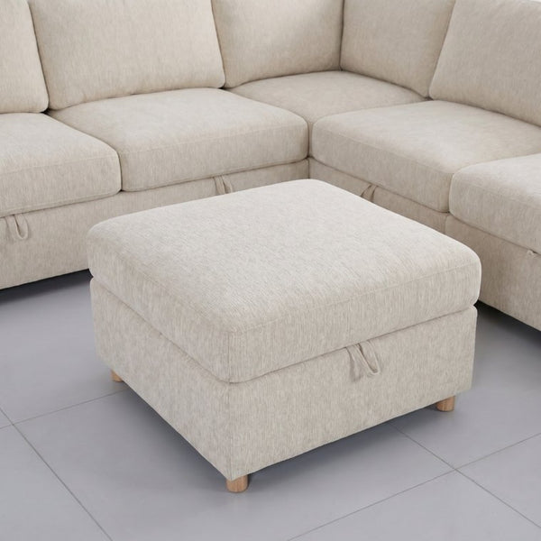 English Elm Modular Sectional Sofa with Hidden Storage Sleeper Eight Seat Fabric Living Room Beige W680S00173