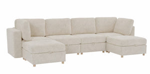 English Elm Modular Sectional Sofa with Hidden Storage Sleeper Eight Seat Fabric Living Room Beige W680S00173