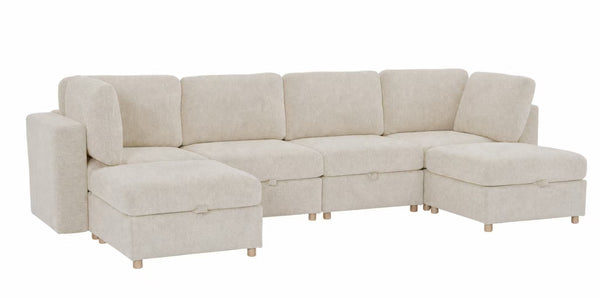 English Elm Modular Sectional Sofa with Hidden Storage Sleeper Eight Seat Fabric Living Room Beige W680S00173