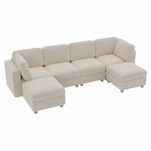 English Elm Modular Sectional Sofa with Hidden Storage Sleeper Eight Seat Fabric Living Room Beige W680S00173