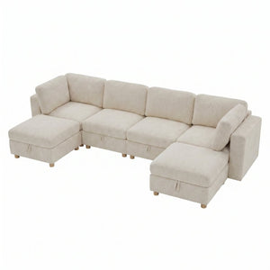 English Elm Modular Sectional Sofa with Hidden Storage Sleeper Eight Seat Fabric Living Room Beige W680S00173