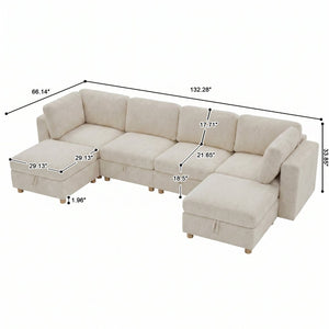 English Elm Modular Sectional Sofa with Hidden Storage Sleeper Eight Seat Fabric Living Room Beige W680S00173