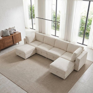 English Elm Modular Sectional Sofa with Hidden Storage Sleeper Eight Seat Fabric Living Room Beige W680S00173