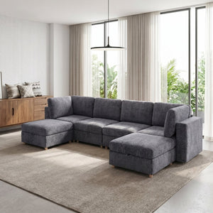 English Elm Modular Sectional Sofa with Hidden Storage Sleeper Eight Seat Fabric Living Room Grey W680S00174