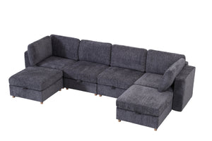 English Elm Modular Sectional Sofa with Hidden Storage Sleeper Eight Seat Fabric Living Room Grey W680S00174