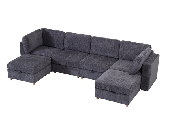 English Elm Modular Sectional Sofa with Hidden Storage Sleeper Eight Seat Fabric Living Room Grey W680S00174