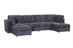 English Elm Modular Sectional Sofa with Hidden Storage Sleeper Eight Seat Fabric Living Room Grey W680S00174