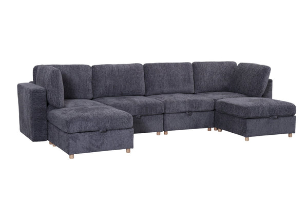 English Elm Modular Sectional Sofa with Hidden Storage Sleeper Eight Seat Fabric Living Room Grey W680S00174