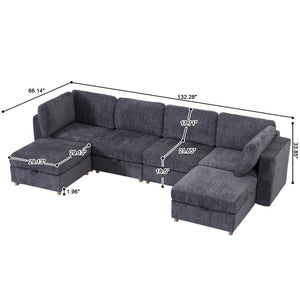 English Elm Modular Sectional Sofa with Hidden Storage Sleeper Eight Seat Fabric Living Room Grey W680S00174