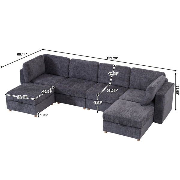 English Elm Modular Sectional Sofa with Hidden Storage Sleeper Eight Seat Fabric Living Room Grey W680S00174