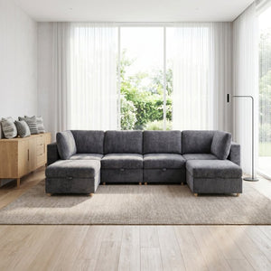 English Elm Modular Sectional Sofa with Hidden Storage Sleeper Eight Seat Fabric Living Room Grey W680S00174
