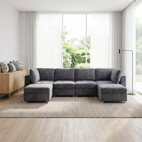 English Elm Modular Sectional Sofa with Hidden Storage Sleeper Eight Seat Fabric Living Room Grey W680S00174
