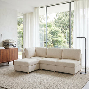 English Elm Modular Sectional Sofa with Hidden Storage Convertible Sleeper Fabric 8 Seat Living Room Beige W680S00175