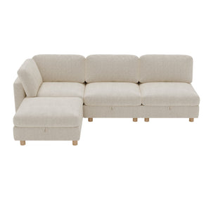 English Elm Modular Sectional Sofa with Hidden Storage Convertible Sleeper Fabric 8 Seat Living Room Beige W680S00175