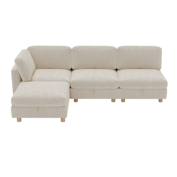 English Elm Modular Sectional Sofa with Hidden Storage Convertible Sleeper Fabric 8 Seat Living Room Beige W680S00175