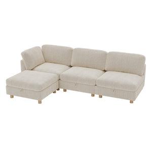 English Elm Modular Sectional Sofa with Hidden Storage Convertible Sleeper Fabric 8 Seat Living Room Beige W680S00175