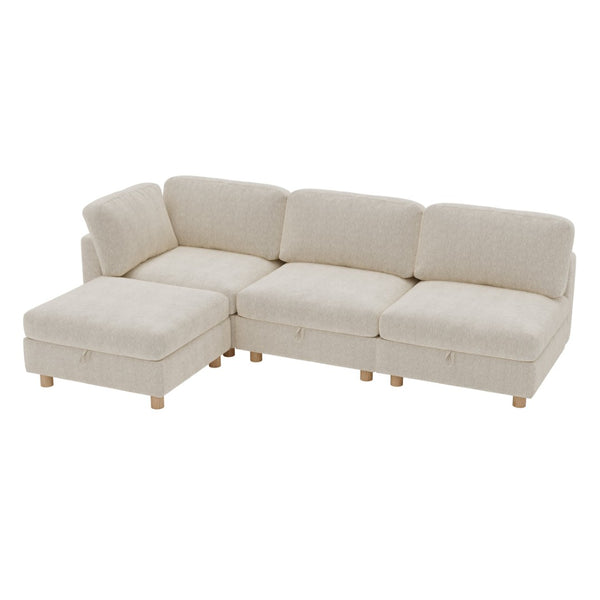 English Elm Modular Sectional Sofa with Hidden Storage Convertible Sleeper Fabric 8 Seat Living Room Beige W680S00175