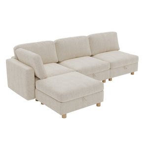 English Elm Modular Sectional Sofa with Hidden Storage Convertible Sleeper Fabric 8 Seat Living Room Beige W680S00175