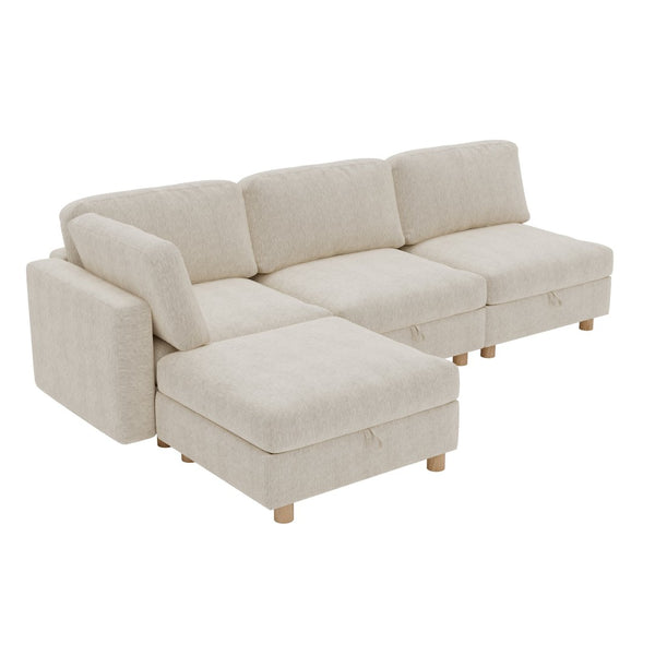 English Elm Modular Sectional Sofa with Hidden Storage Convertible Sleeper Fabric 8 Seat Living Room Beige W680S00175