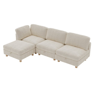 English Elm Modular Sectional Sofa with Hidden Storage Convertible Sleeper Fabric 8 Seat Living Room Beige W680S00175