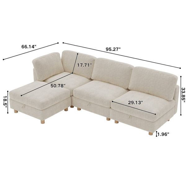 English Elm Modular Sectional Sofa with Hidden Storage Convertible Sleeper Fabric 8 Seat Living Room Beige W680S00175