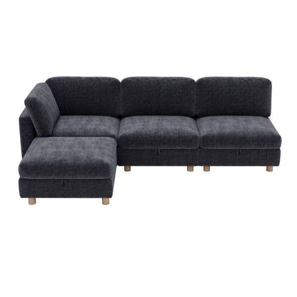English Elm Modular Sectional Sofa with Hidden Storage Convertible Sleeper Fabric 8 Seat Living Room Grey W680S00176