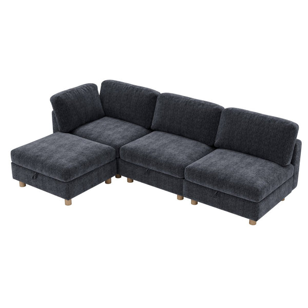 English Elm Modular Sectional Sofa with Hidden Storage Convertible Sleeper Fabric 8 Seat Living Room Grey W680S00176